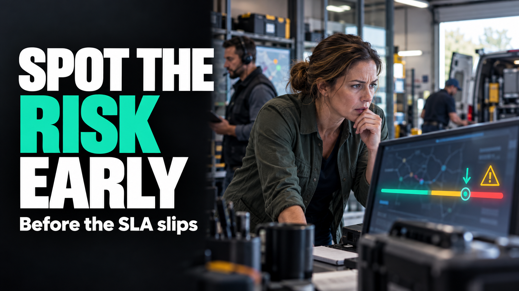 Service operations dashboard highlighting jobs at risk of missing SLA targets before breach