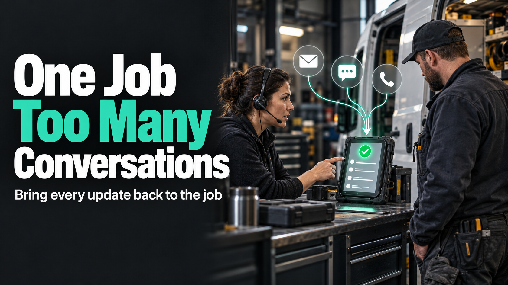 Job communication history consolidated across email, SMS and phone in one workflow record