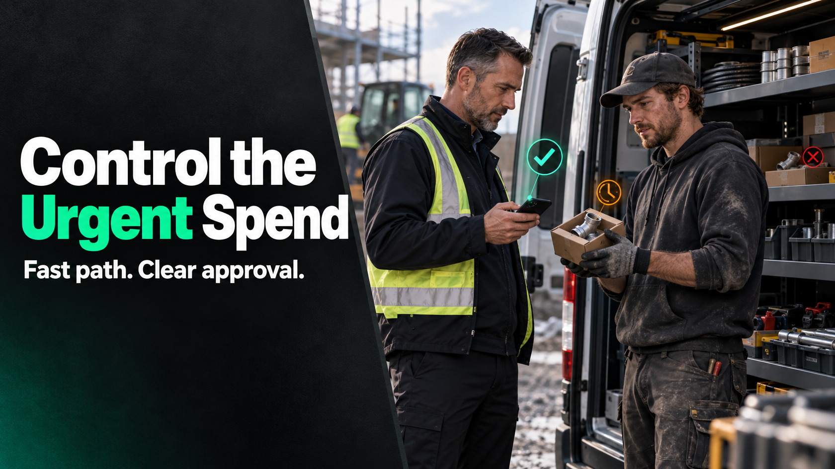 Supervisor reviewing an urgent supplier purchase request linked to a job