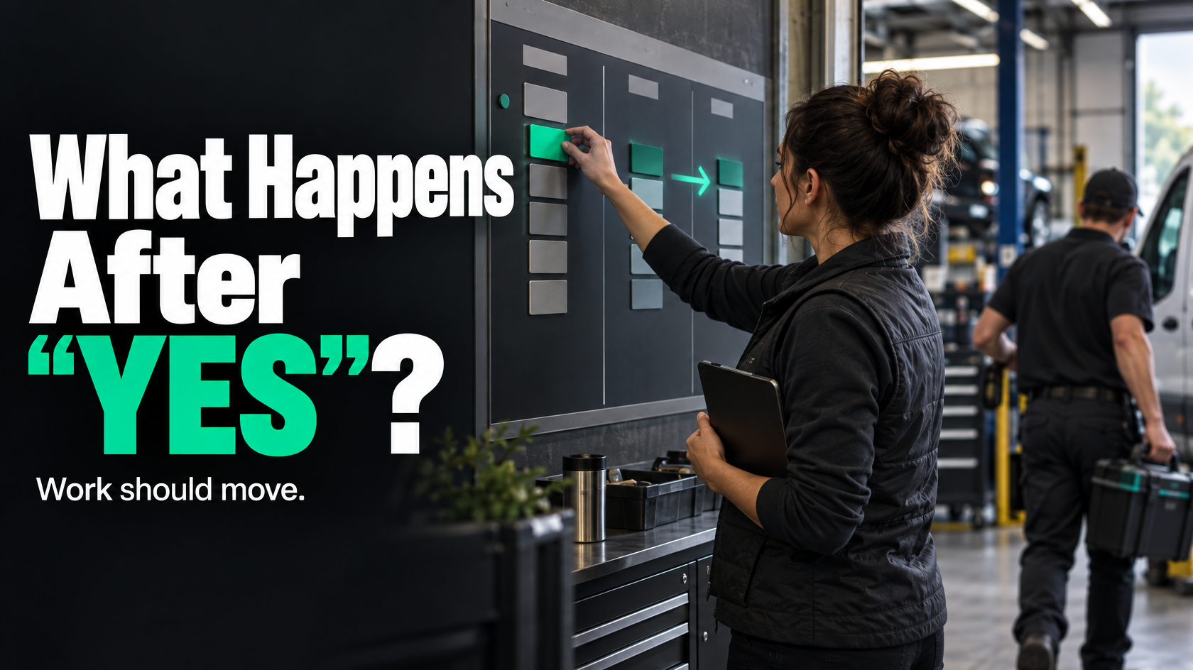 Operations workflow moving from accepted quote to job scheduling and customer confirmation
