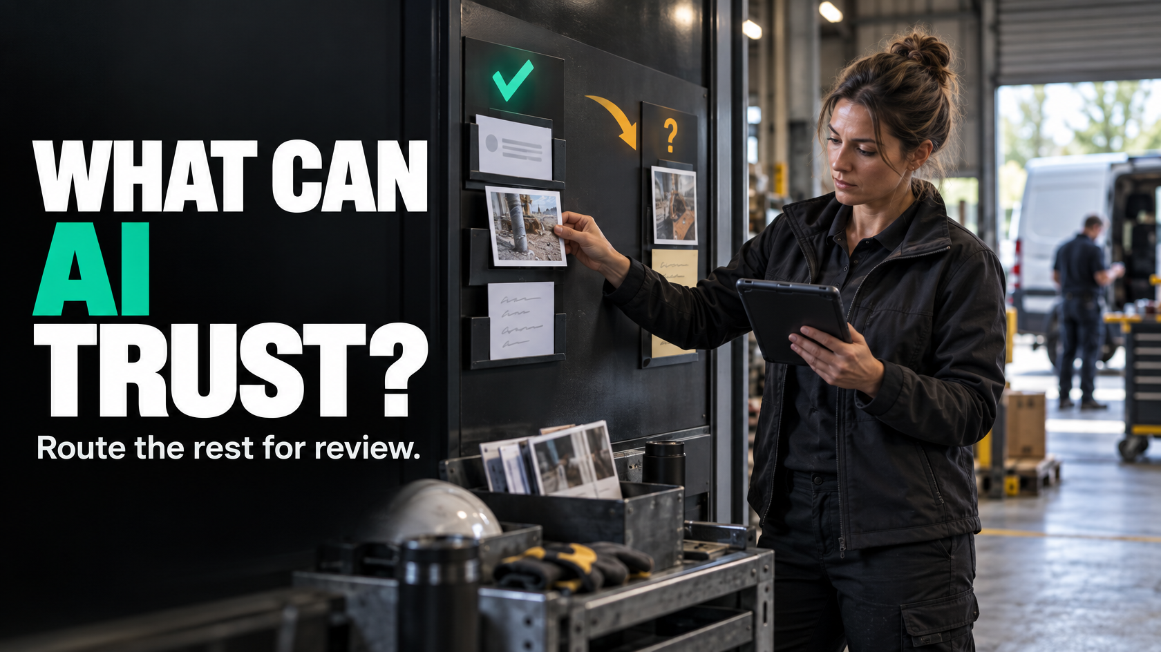 Technician job notes, site photos and email messages being reviewed within an operational workflow